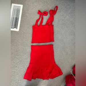 red skirt set